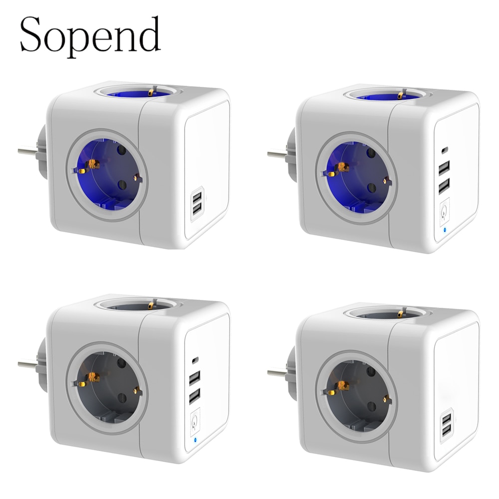 Multi Stopcontact Sopend Schakelaar 2USB Eu Plug Powercube Extension... – Vicedeal