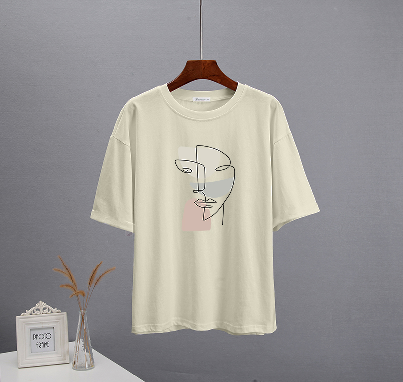 Hirsionsan abstrakt print t-shirt til kvinder sommer oversized 100%  bomuld t-shirts afslappet løs æstetisk t-shirt o-hals toppe: Xxl / Turkis