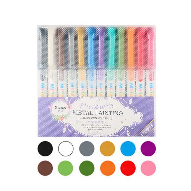 Juego de rotuladores de pintura artística, pluma metálica de 8/12/20 colores para álbum de fotos, papel negro, dibujo hecho a mano, material de arte escolar Crfat: 12 Colors