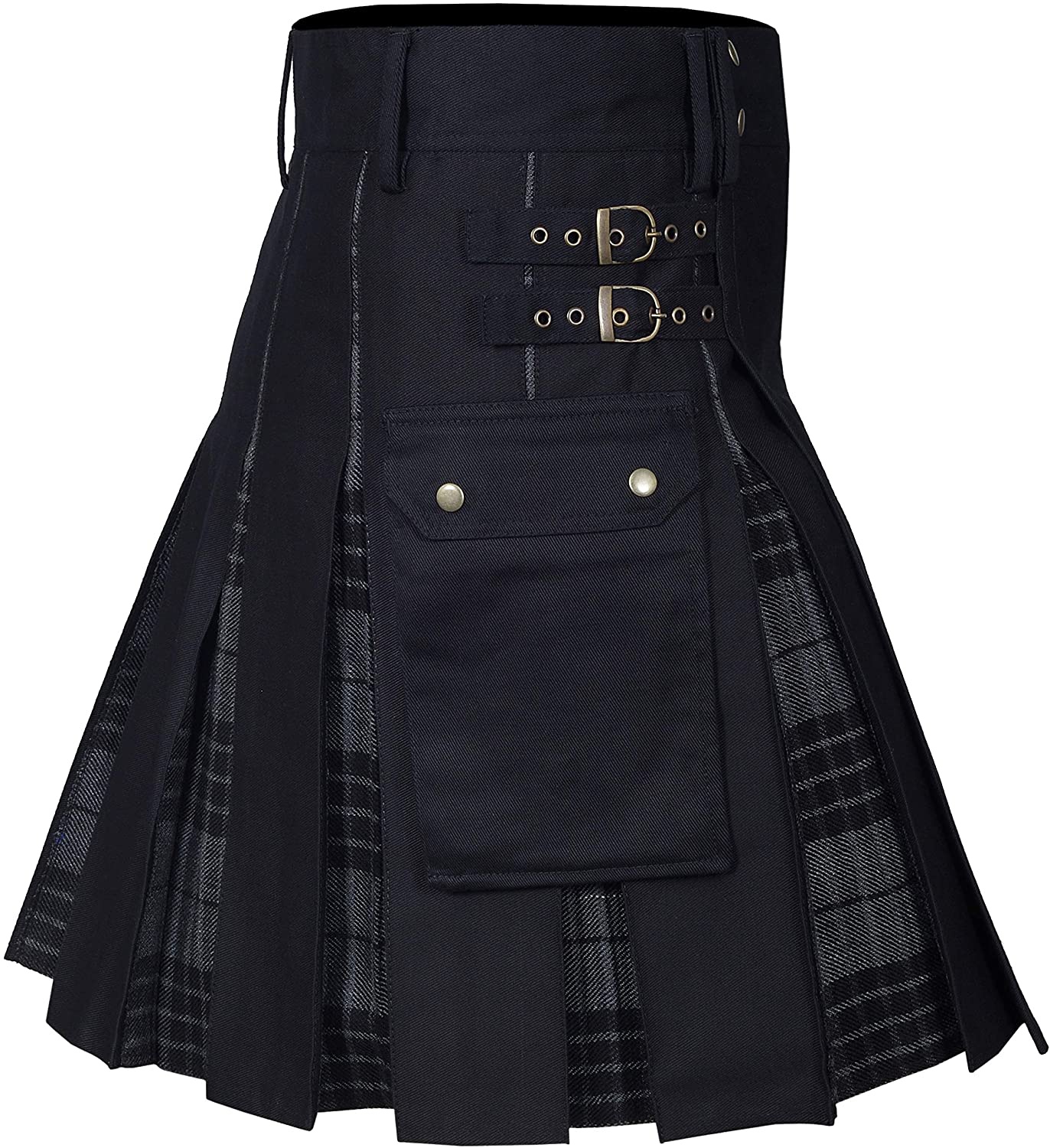 Kilts pour hommes, Kilt utilitaire, Kilt hybride en jean 100 % coton, Kilt traditionnel pour hommes en tartan plissé en boîte moderne: L / GRIS