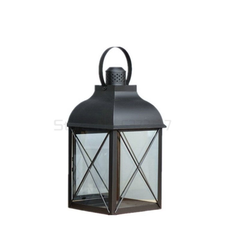 Smeedijzeren Kandelaar Glas Grote Metalen Lantaarn Winddicht Outdoor Zwart Opknoping Suporte Para Velas Marokkaanse Decor AC50CH