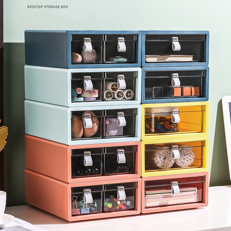 Desk Stackable Plastic Storage Drawers Sundries Stationery Books Organizer for Cosmetics Home Necessary Storage Box Container