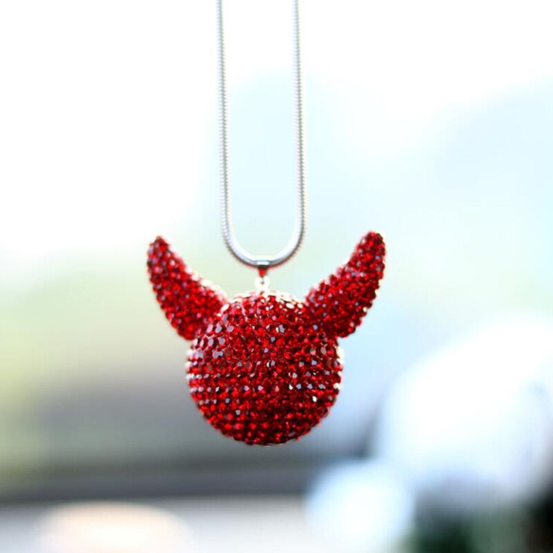 Diamond Devil Car Ornaments Hanging Pendant Cute Cartoon Evil Bling Crystal Rhinestone Ball Auto Rear Mirror Pendant Accessories