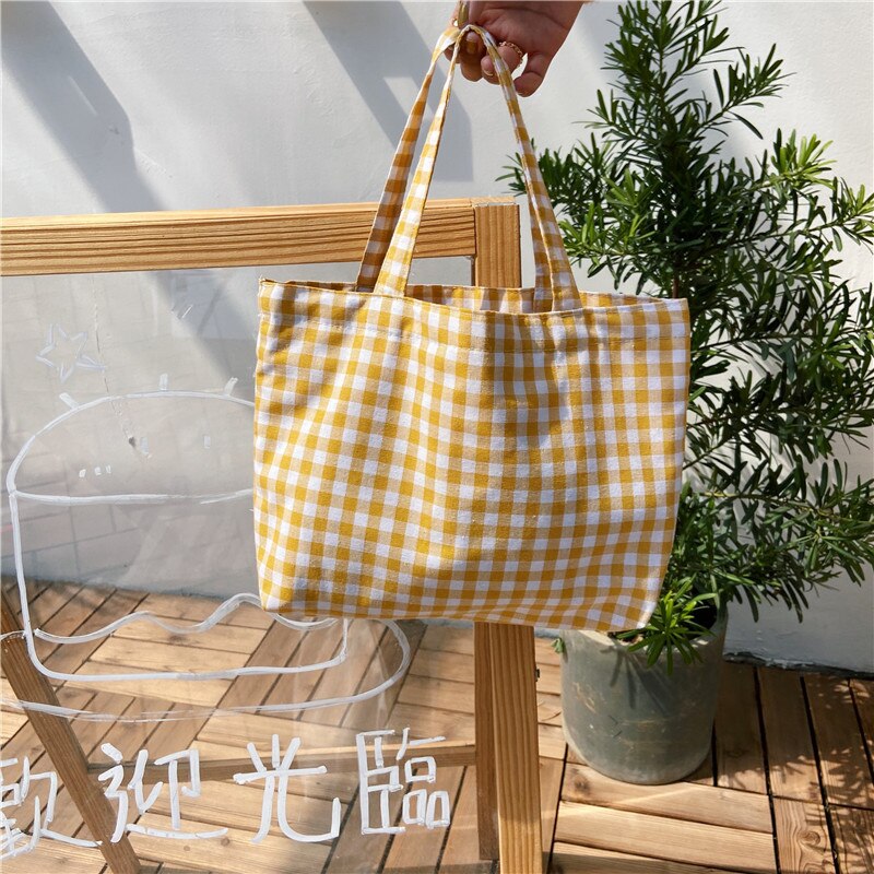 neue Tragbare Mittagessen Tasche Japanischen Plaid Baumwolle Picknick Lebensmittel Tasche Frauen Einfache Kleine Trage Koreanischen Stil Kinder Mittagessen Taschen kinder: Yellow