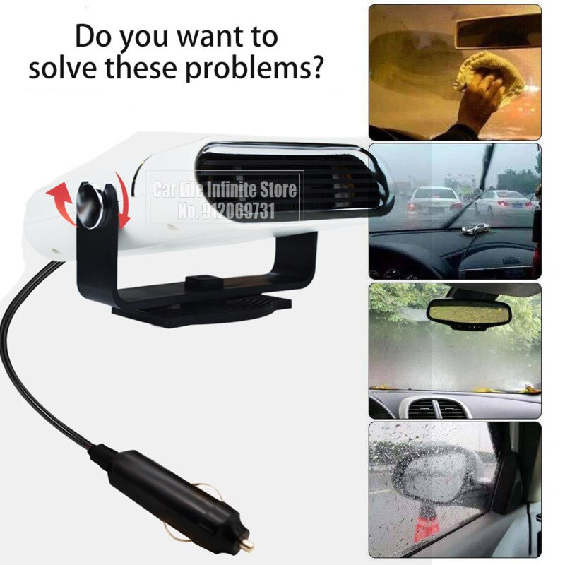 Calentador eléctrico portátil para coche, dispositivo de calefacción de 120W y 12V/24V, con ventilador de refrigeración, Descongelador de viento y nieve, para invierno
