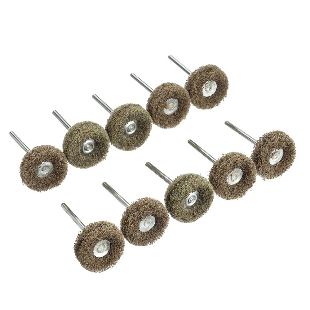 Mini cepillo abrasivo para taladro, rueda de pulido de nailon con vástago de 3mm para herramienta rotativa Dremel, juego de accesorios, 10 unids/paquete: yellow