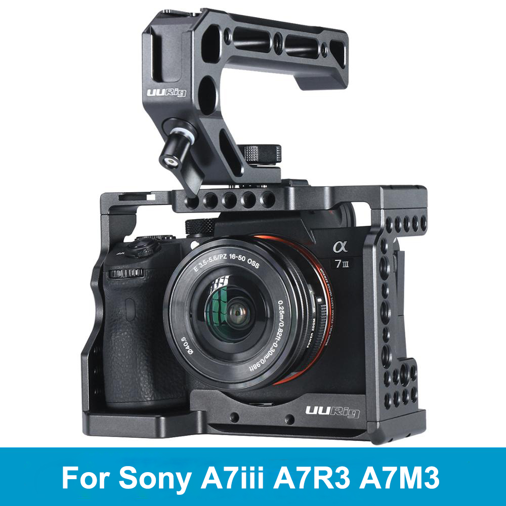 Uurig Camera Kooi Voor Sony A6400 Vlog Behuizing Kooi Handvat Video Rig Met Houten Handgreep/Arri Metalen Top Handvat