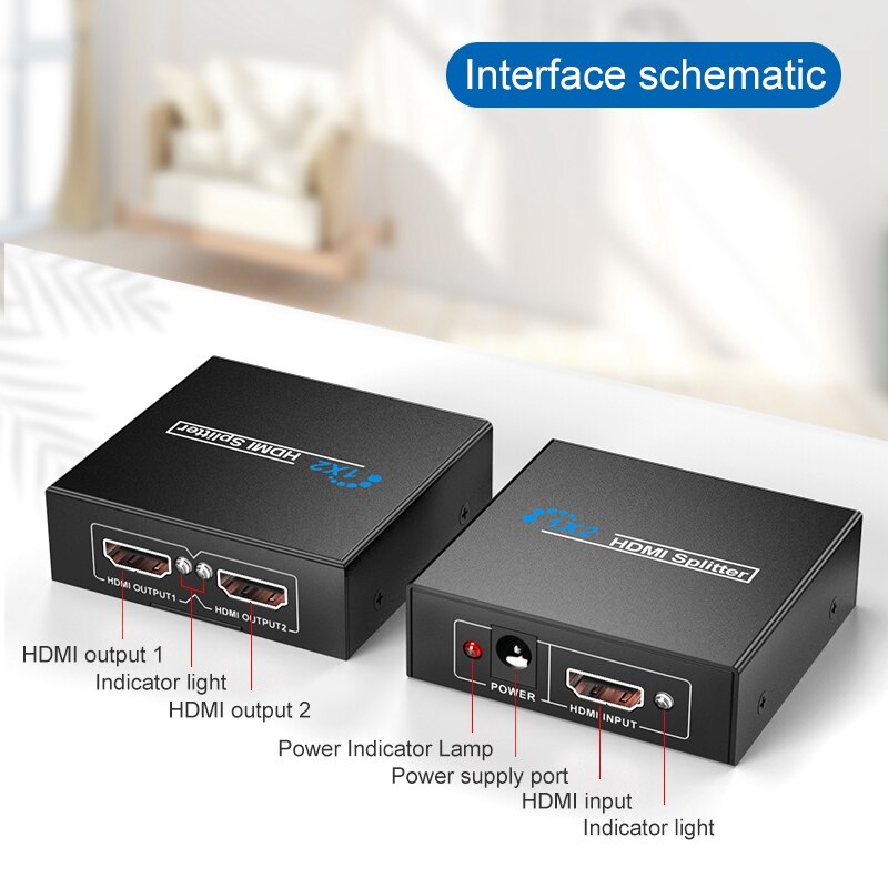 1X2 HDMI Splitter By 1 Port to 2 HDMI Display Duplicate/Mirror USB Powered Splitter (One Input to Two Outputs)