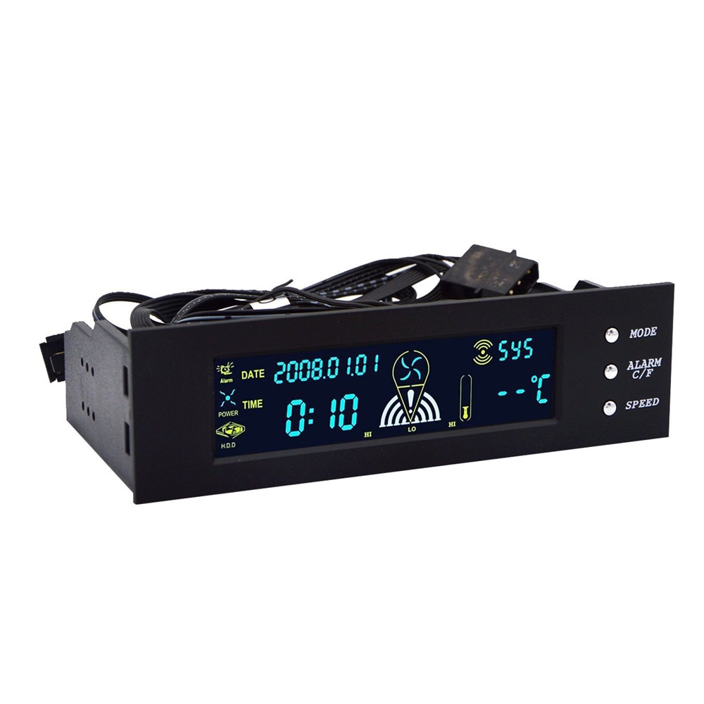 Zeadow 5.25" Fan Speed Controller Computer Case Fan Temperature Controller Front Panel Date Time Temperature Display Drive Bay