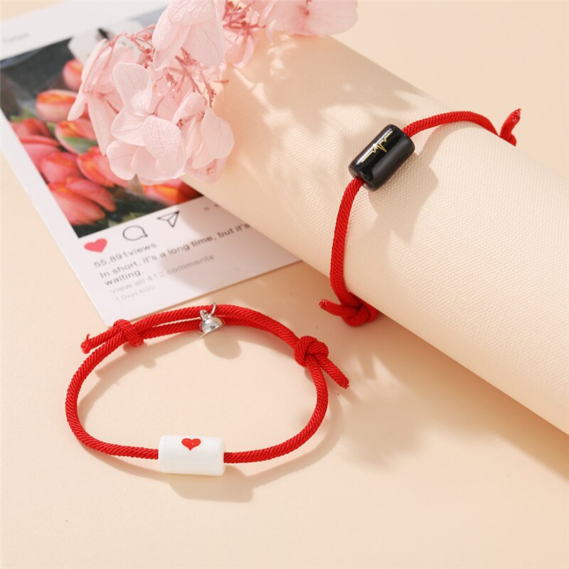 Pulsera magnética con bolas magnéticas para pareja, brazalete Unisex de la amistad con bolas, corazón de amante, Día de San Valentín, 2 unids/set por juego