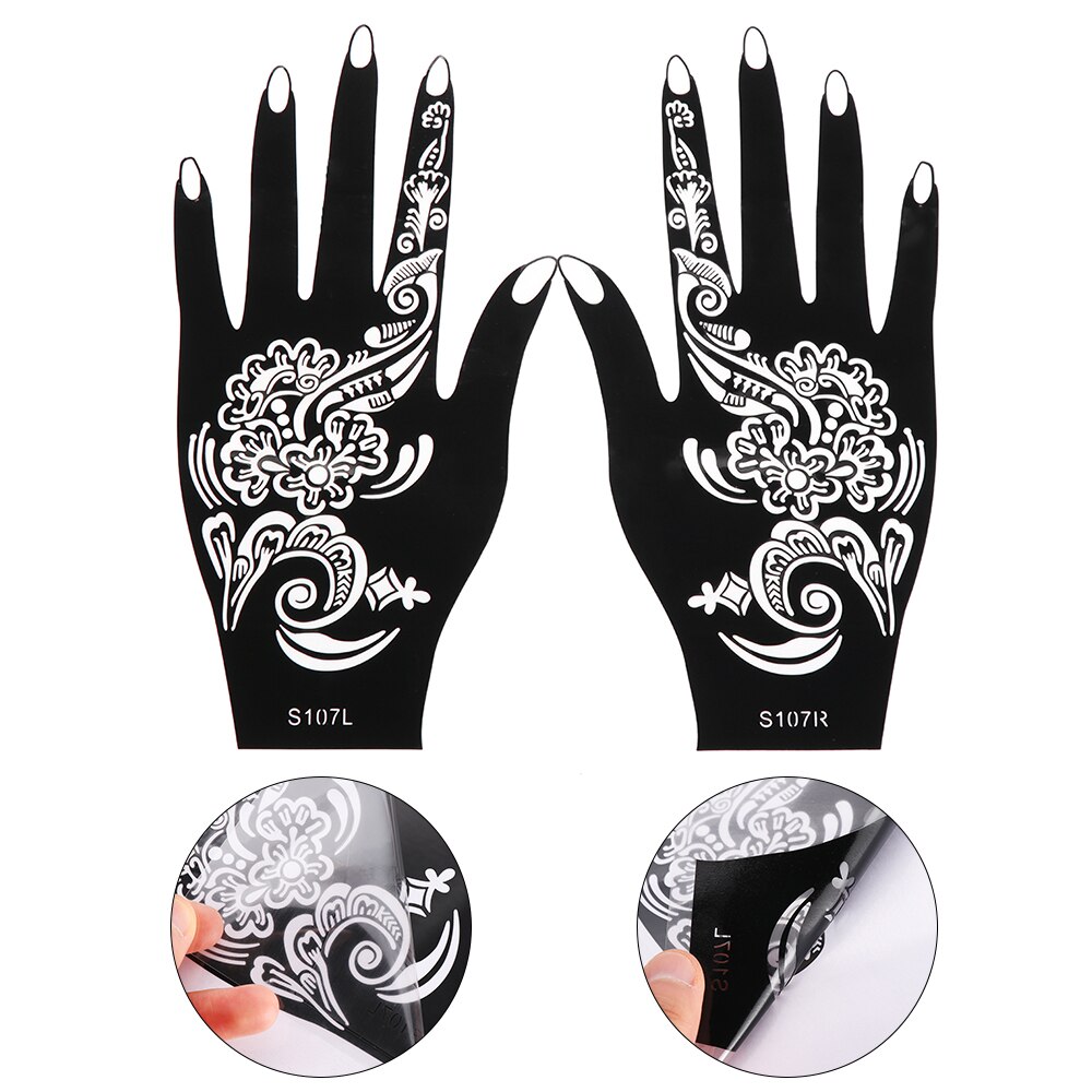 Pochoir en henné 2 pièces/ensemble | Autocollant temporaire de tatouage à la main, modèle d'art corporel, outil de mariage, pochoir de tatouage de fleur indienne