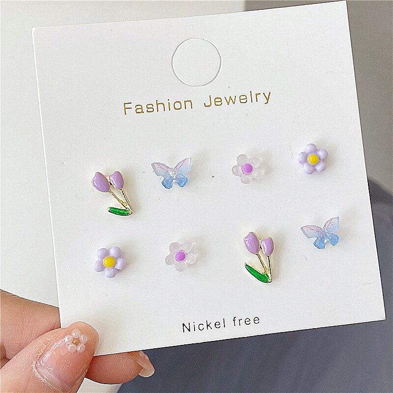 Aomu korea retro rosa blå gul blomma frukt örhänge söt släta oregelbundna geometriska örhängen med små nitar för kvinnor: G