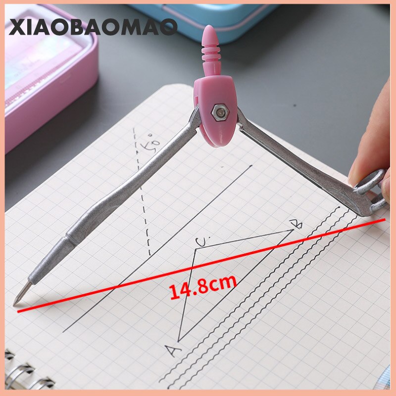 8pcs=1 Set School Metal Compass Cute Girl Stationery Student Drawing Compasso Geometry Math Drafting Tools (Included Box Pencil)
