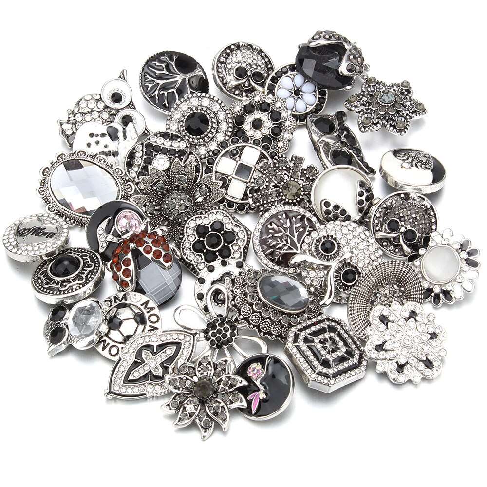 10 pz/lotto all'ingrosso Snap gioielli MIX metallo scatta strass fiore 18mm bottoni a pressione misura in pelle Snap braccialetto del braccialetto