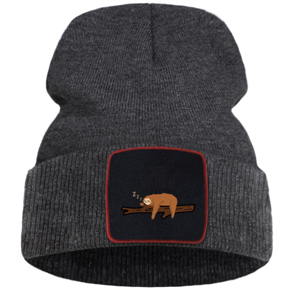 Pas aujourd'hui paresseux Nope Beanie femmes chapeau hiver doux Bonnet tricoté hommes en plein air décontracté Bonnet chapeaux coton rue dessin animé Skullies chapeau: dark gray6