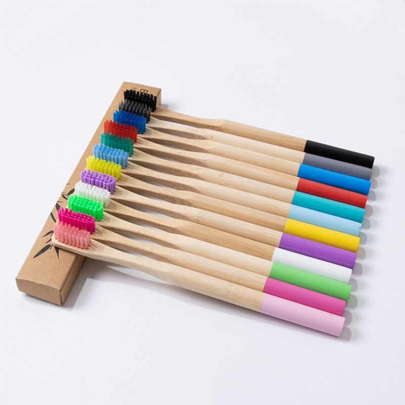 Natuurlijke Bamboe Kleurrijke Tandenborstel Zachte Haren Ronde Handvat Kinderen Orale Zorg Borstels Handgemaakte Eco Vriendelijke Tandenborstel