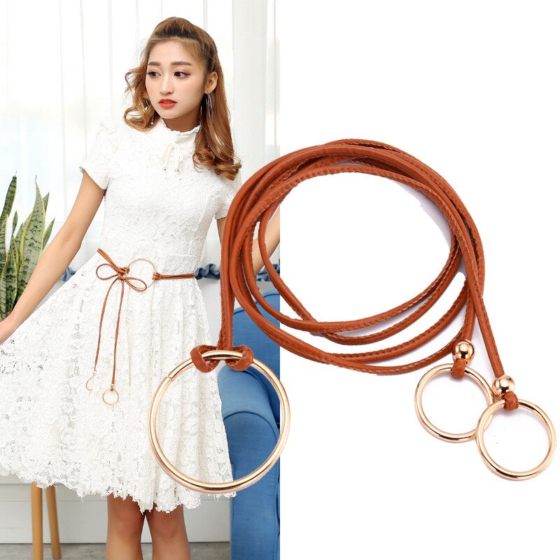 Cinturón elástico anudado para mujer, cintas decorativas, vestido ceñido en la cintura, cadena de cuero PU,