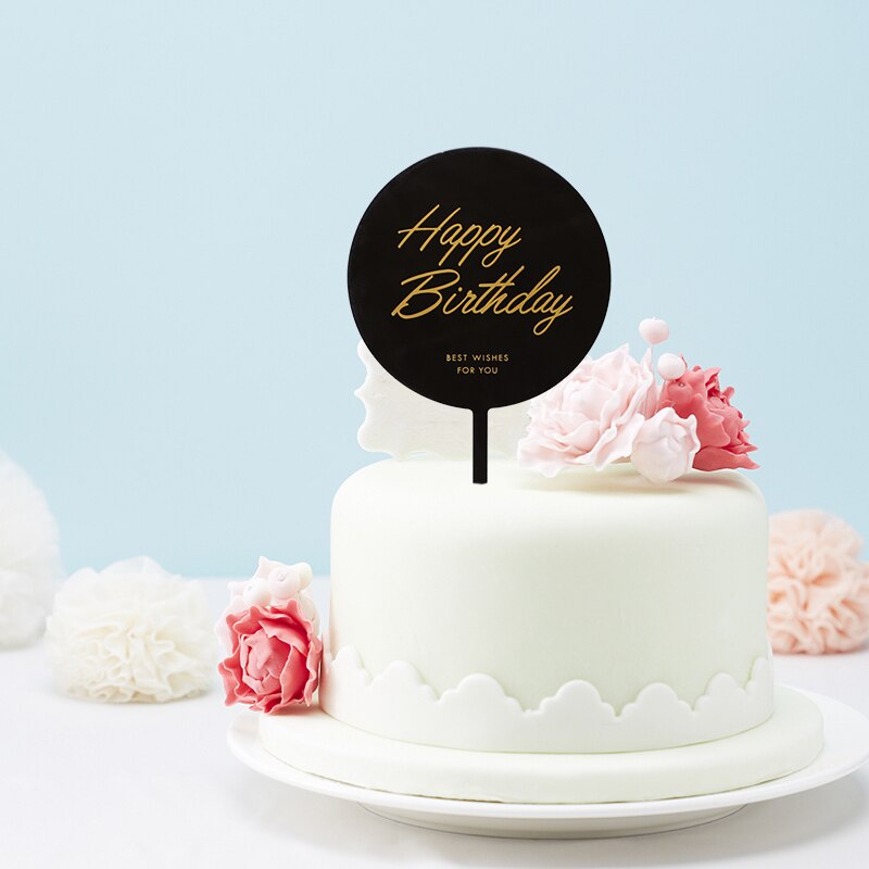 Happy Birthday Heart Cake Topper Black Acrylic YJHLBHDIAN - - Finland