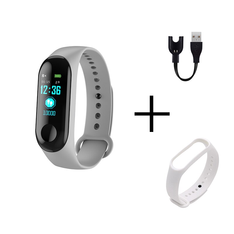 Draagbare sport  m3 fitness tracker horloge smartband waterdichte slimme armband bloeddruk hartslagmeter polsband mannen: Grijswit