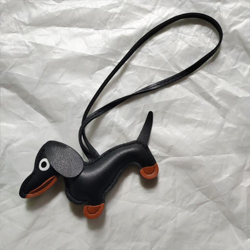 LLavero de Bulldog salchicha de coche para hombre, llaveros de perro de cuero PU, para mujer, bolso, colgante, joyería, llavero con baratija: Negro