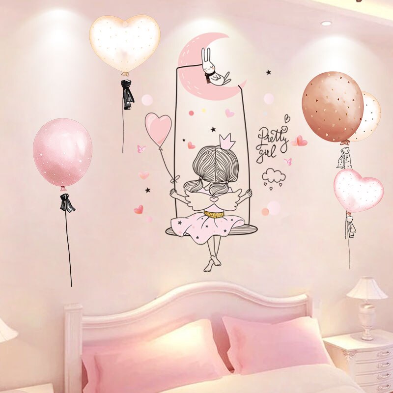 [SHIJUEHEZI] Cartoon Girl Moon Wall Stickers Vinyl... – Vicedeal