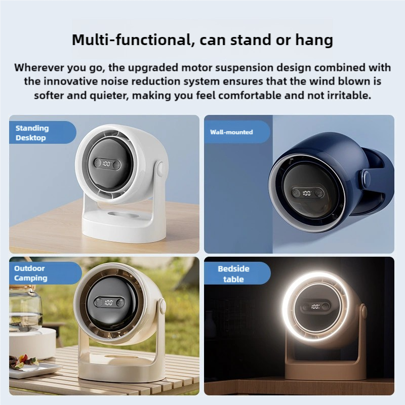 12000mAH Convenient Camping Fan 100 Speed Bladeless Electric Fan USB Mini Electric Fan Desktop Mute Cooling Fan with LED Lights