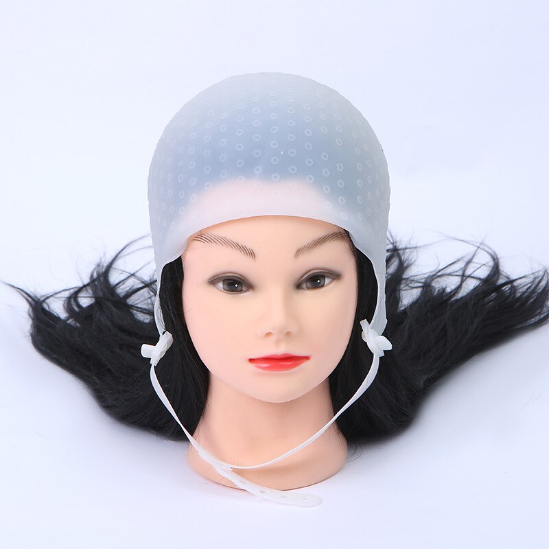 Salon Dye Silicone Cap + Hook Silicone Hair Highlights Cap Needle Reusable Hair Coloring Cap Hair Dye Hat Hairstyling Tool: white with hook
