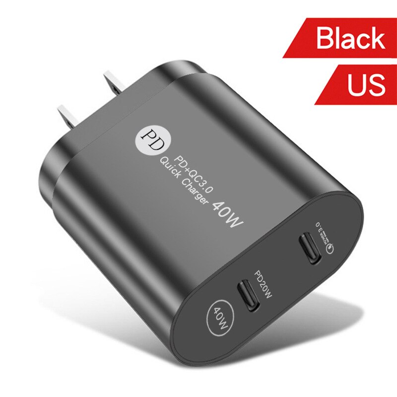 ANSEIP PD 40W QC3.0 Usb charger Type c Fast charging Wall Fast charge adapter Travel charger for iPhone 13 Xiaomi Huawei Samsung: Black US Plug