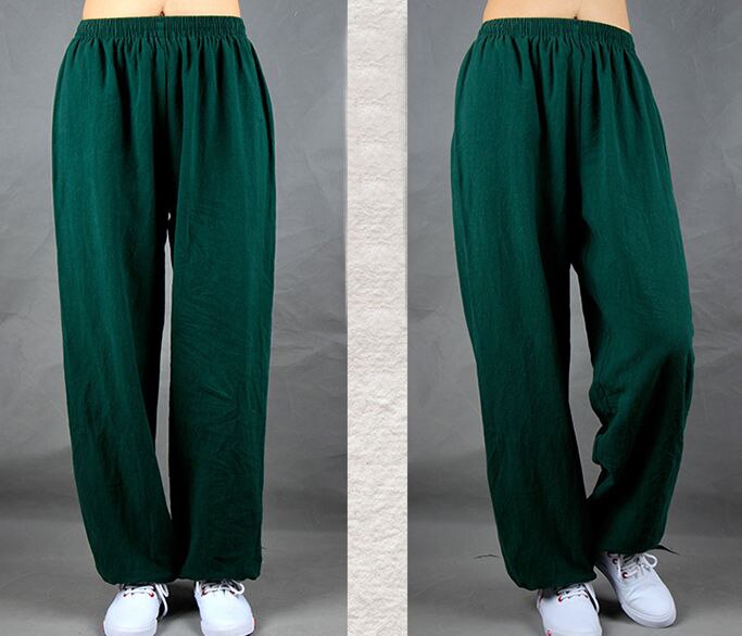 unisex Cotton&linen Practise Tai chi taiji pants taichi wushu bloomers kung fu martial arts trousers black/green