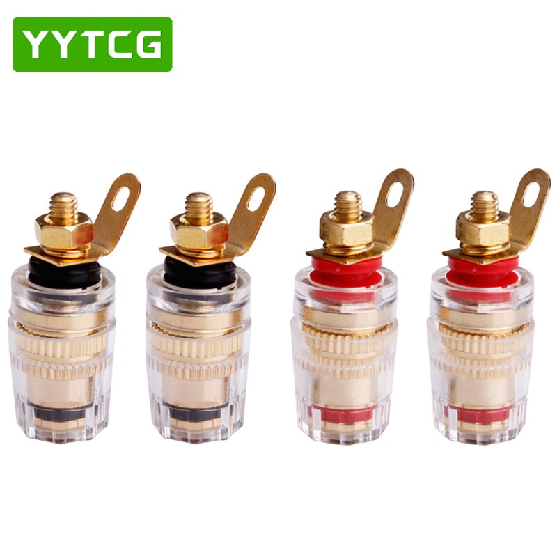 YYTCG 4Pcs Brass Gold Plated 4MM Banana Plug Terminal Binding Post for Speaker Amplifier Red and Black