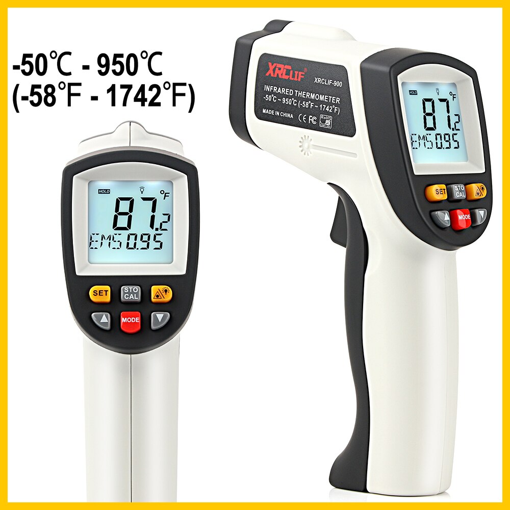 XRCLIF Infrared Thermometer Contactless Thermometer -58°F-1742°F Digital Pyrometer With Data-Storage Temperature Alarm: XRCLIF-900-GR
