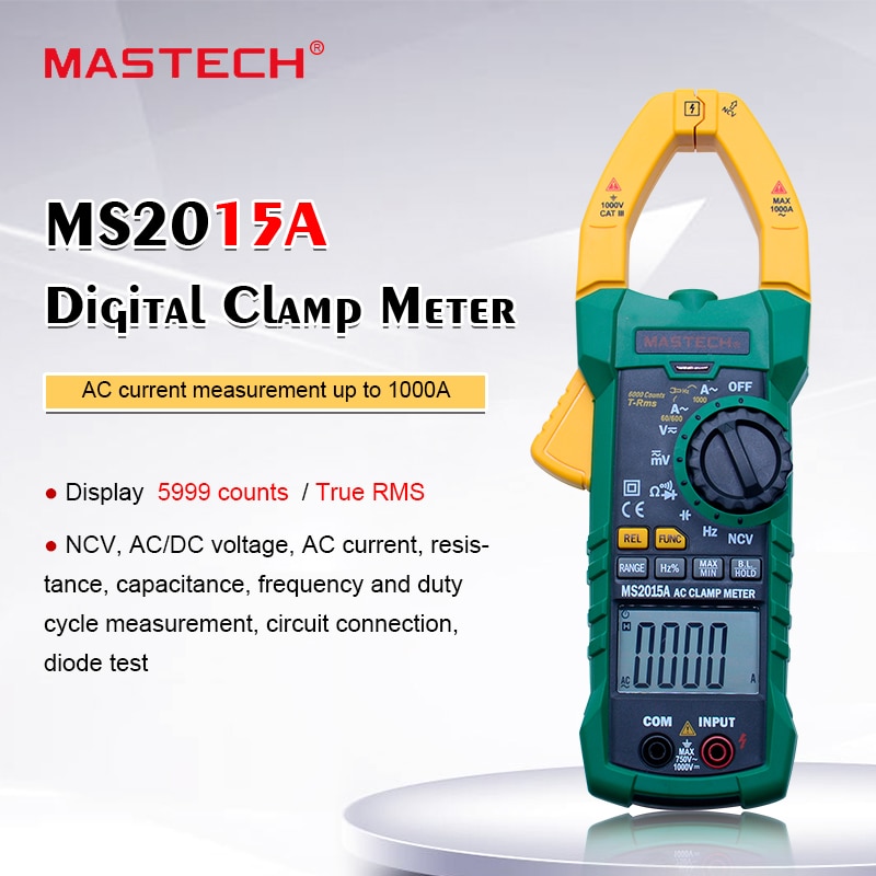 MASTECH MS2015A 1000A AC Stroomtang Meter AC DC Voltage Meter True RMS Digitale Multimeter Frequentie Capaciteit Tester NCV