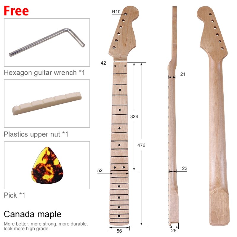 ST small head Canada maple natural color electric guitar neck 22 frets with black position marks and middle line: Default Title