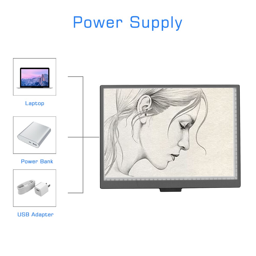 LED A4 Light Box Tracing Light Copyboard 10 Level Adjustable Brightness Stepless Eye-protecting Pad Dimming Powered USB