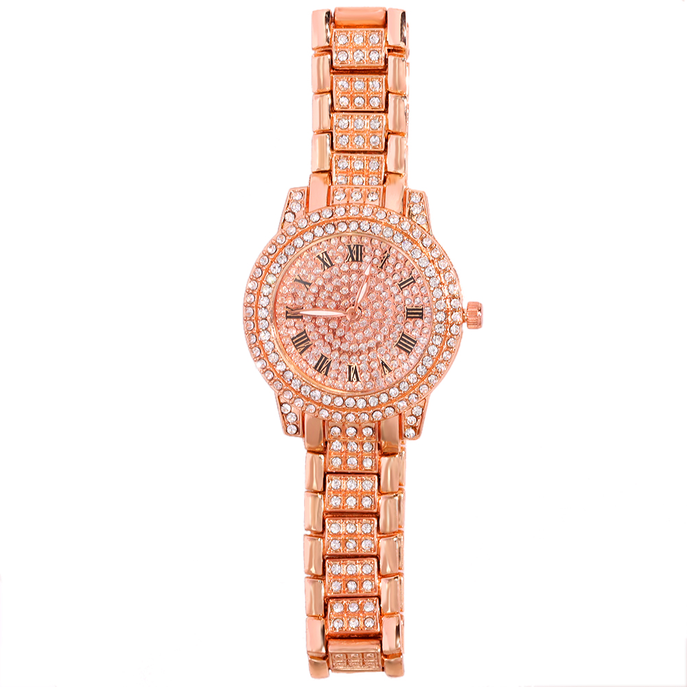 Iced out dameklokke gull sølvfarget firkantet diamanter kvarts luksuriøs hiphop-armbåndsur romersk klokke feminin relogio feminino: Brun