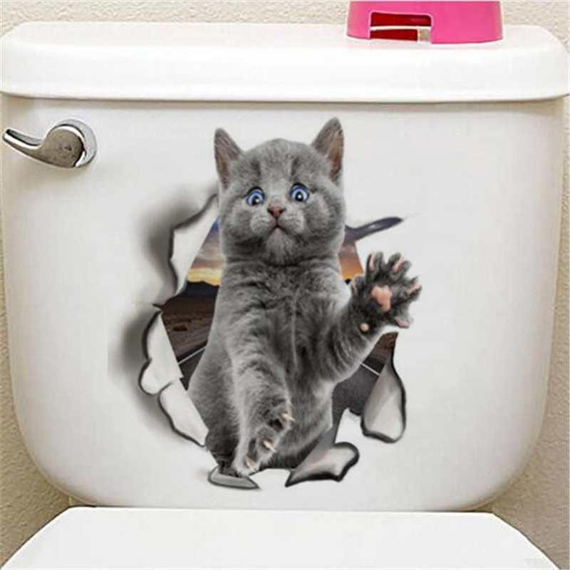 1 pièces mignon 3D chaton toilette chat Stickers muraux pour cuisine réfrigérateur salon chambre décor à la maison papier peint bricolage maison décalcomanie
