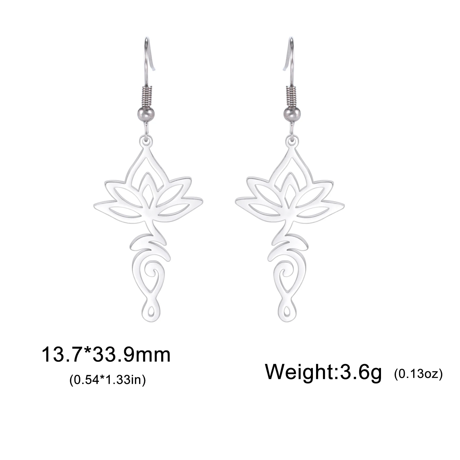 Skyrim Unalome Pendientes colgantes de flor de loto de acero inoxidable, colgante de budismo de Yoga, pendiente de gota, joyería espiritual, para mujeres: cromo negro