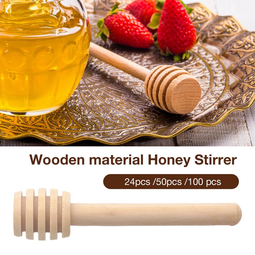 50/100Pcs 8Cm Honey Stir Bar Mengen Handvat Pot Lepel Houten Dipper Honing Lange Stok Levert Koffie honing Rode Wijn Roeren Stic