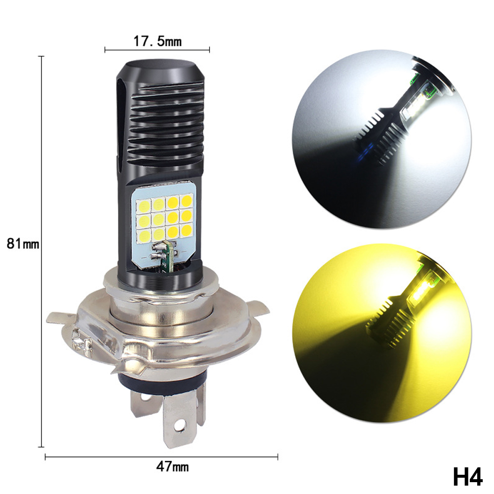 H4 LED Motorfiets Koplamp BA20D P15D 3030 24 MSD LED Gloeilampen Dual Kleur Wit Geel Plug En Play Voor ATV bromfiets: Ijsblauw