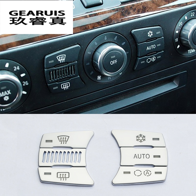 Bil styling aircondition cd kontrol knapper dekoration panel klistermærker covers til bmw  e60 5 serie interiør auto tilbehør