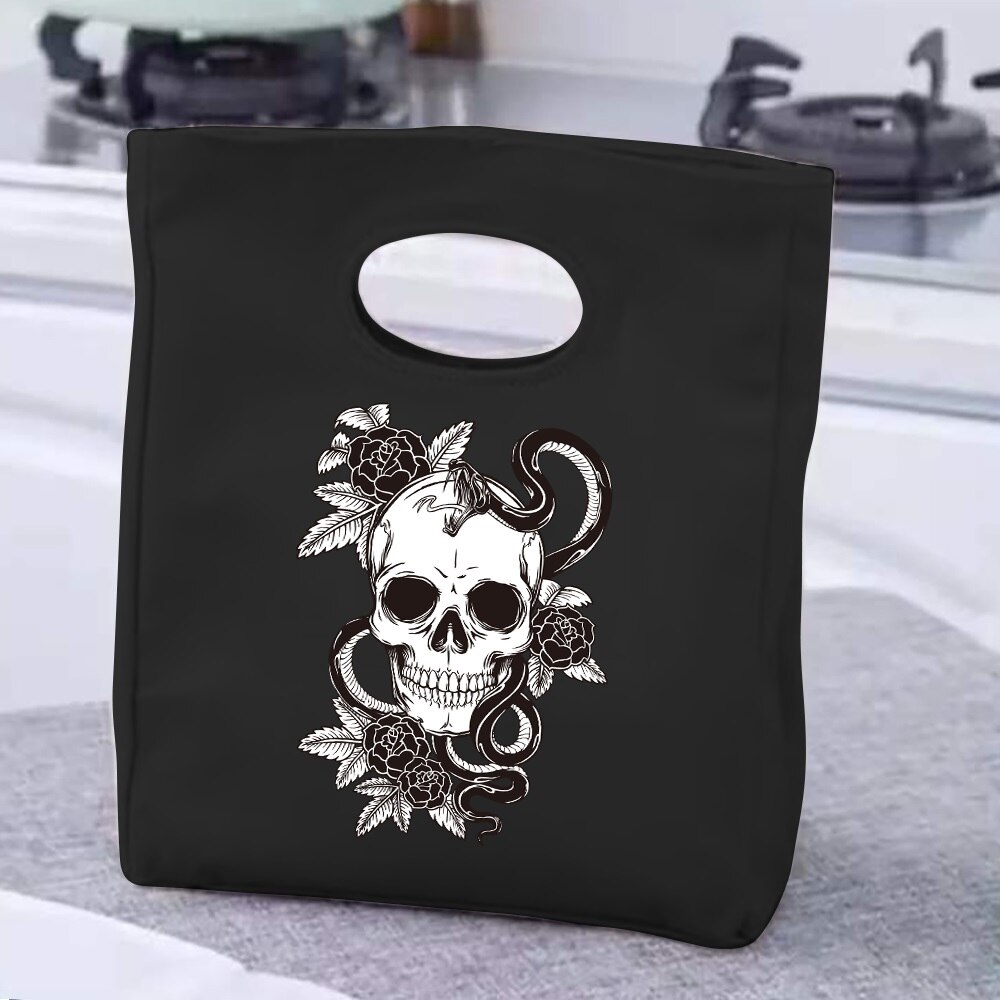 Lunch Bag Handle Insulation Cooler Bag Lunch Box Picnic Travel Portable Food Storage White Picture Printed Thermal Food Bag: Lavender