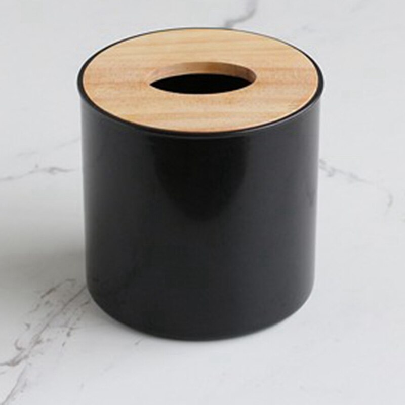 Modern Paper Towel Container With Mobile Phone Holder Wooden Cover Paper Towel Jar(Round)