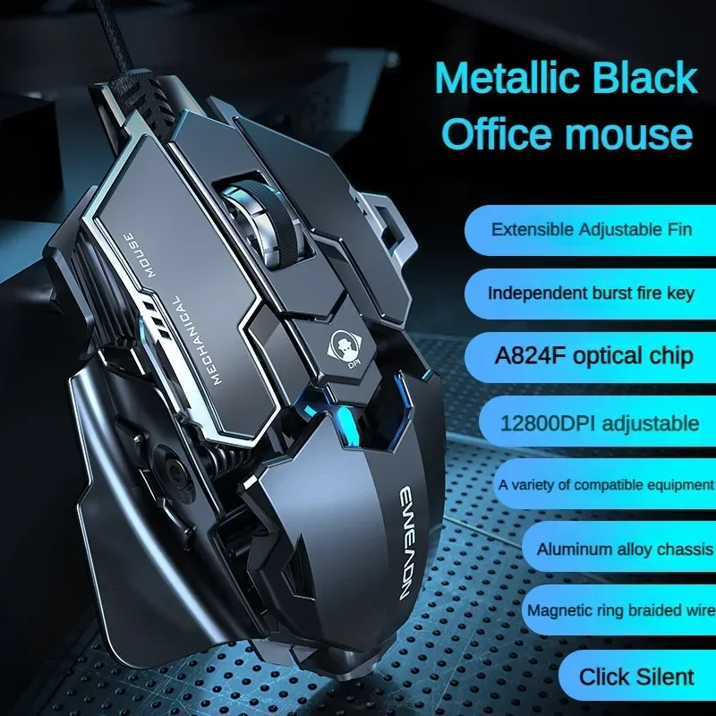 EWEADN Wired Mouse Mechanical Feel Ergonomic Full Key Macro Programming E-Sport Gaming Mouse PC Gamer Laptop Accessories