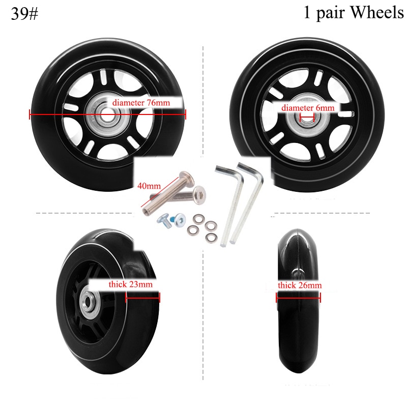 Zwarte Koffer Wielen 2 Sets Bagage Koffer Vervanging Wheel Repair Tool Wielen Diameter 60-76 Mm Koffer Onderdelen Accessoires