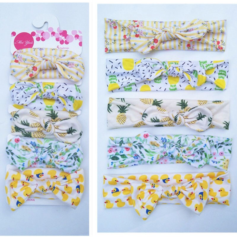 5 stuks/set schattige strikken baby hoofdband bloemenprint zachte baby meisjes hoofdbanden elastische haaraccessoires prinses baby haarband tulband: 6