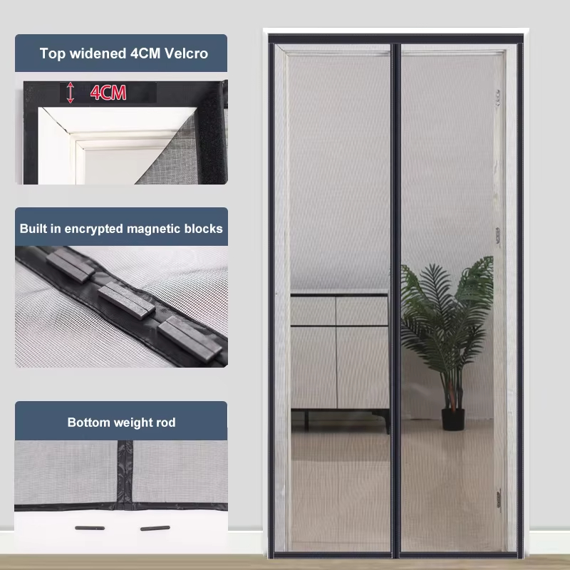 Cortina de puerta con pantalla magnética, mosquitera antimosquitos de verano, malla para insectos voladores, cierre automático, sin perforación, fácil instalación