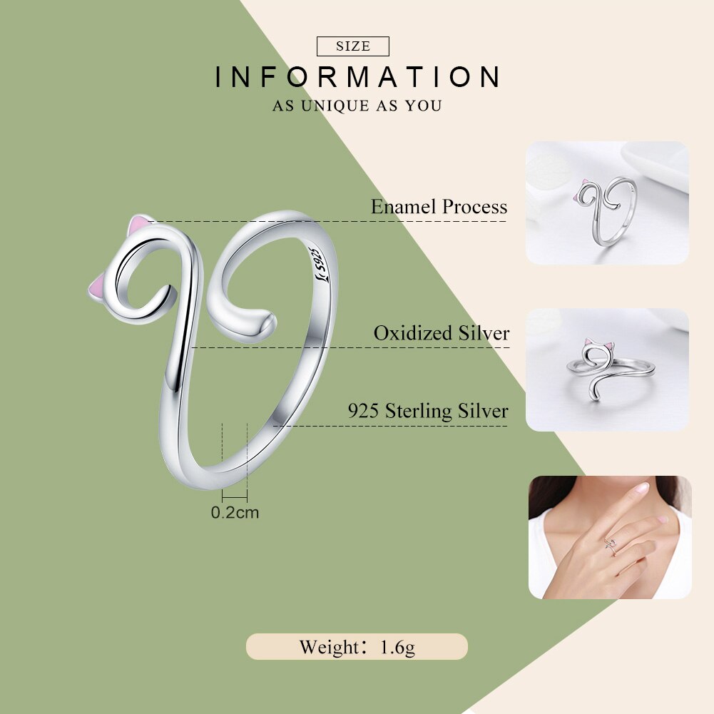 Anillo de para gato WOSTU, anillo Plata de Ley 925 auténtica con de gato y Animal, anillos para mujer, joyería de plata 925 FIR341