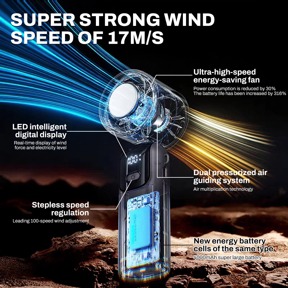 S17 Handheld Ice Fan Semiconductor Folding Ice Cooling Fan 100-Gear Adjustable LED Digital Display Travel Portable USB Mini Fan
