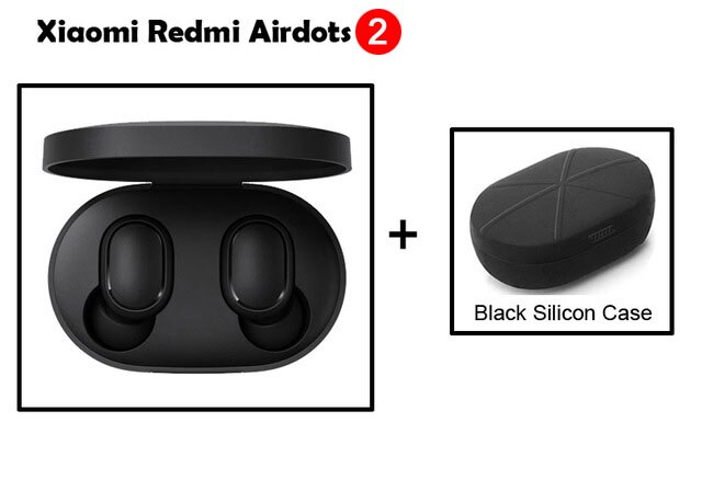 Original Xiaomi Redmi Airdots 2 TWS Bluetooth Earphone Stereo bass BT 5.0 Eeadphones With Mic Handsfree Earbuds AI Control: add Black case