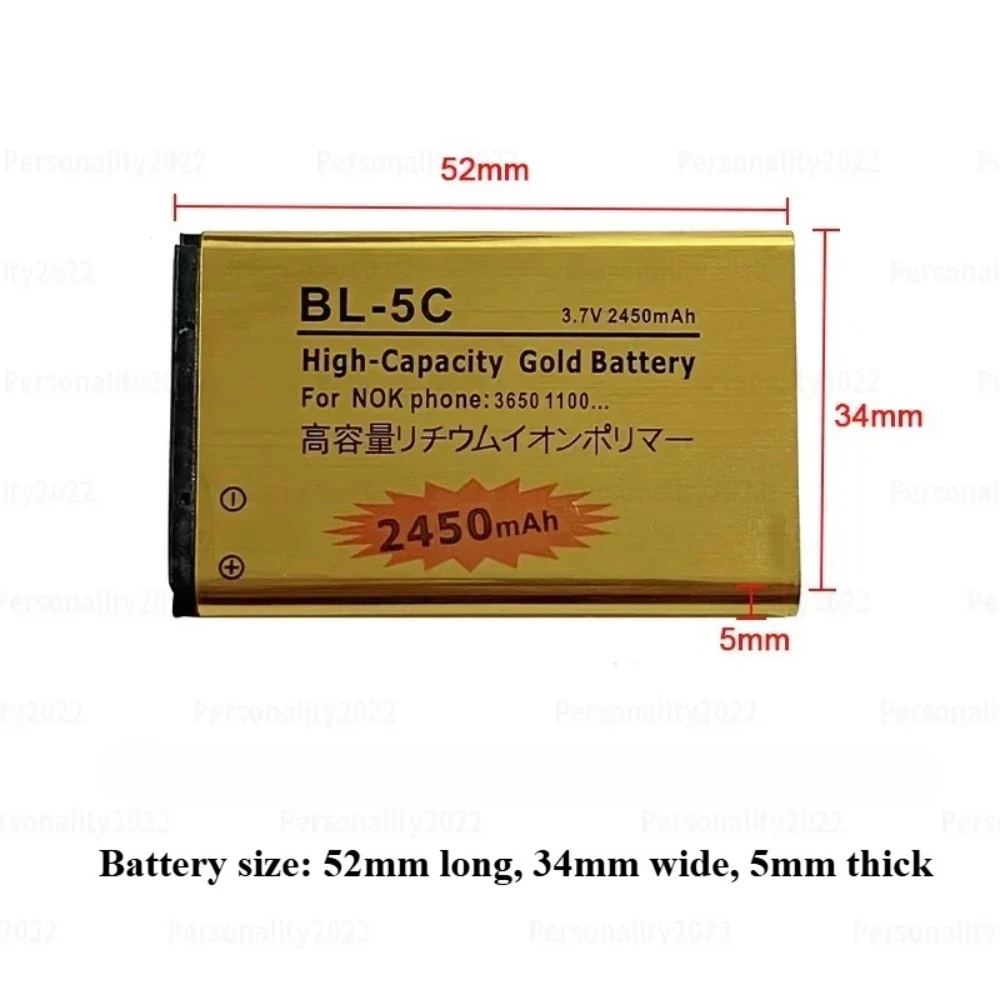 BL-5C batería 3,7 v baterías recargables de iones de litio BL5C 2450mAh para Nokia 2600 1100 1110 1112 2610 6230 6630 BL-5C de teléfono móvil